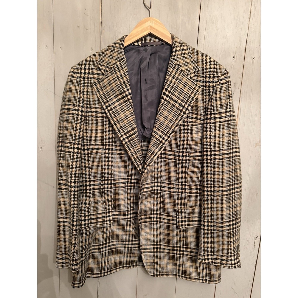 Vintage Saks Fifth Avenue Wool Houndstooth Pocket Tweed Sport Coat Jacket 43